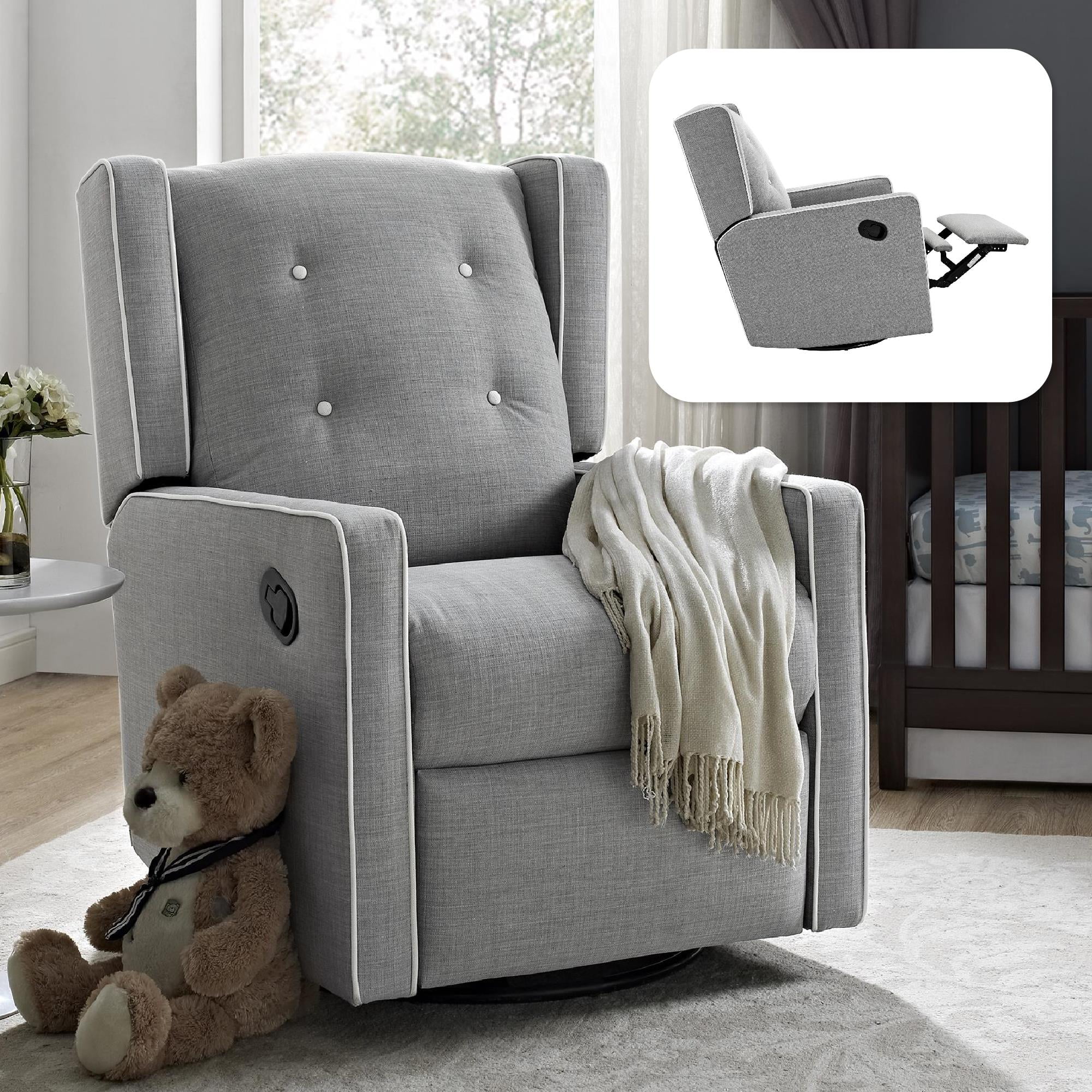 Baby Relax Mikayla Nursery Swivel Glider Recliner Chair, Gray Linen