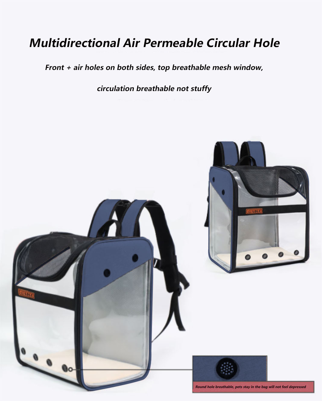 Pet Carrier Backpack for Dogs Cats Wide Use Breathable Round Hole High Quality Material for Shopping(Blue)