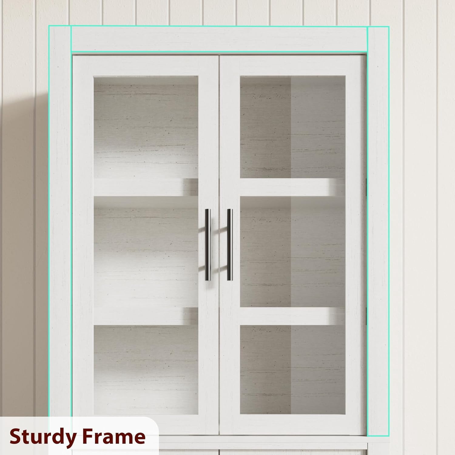 Garvee Farmhouse Pantry Cabinet, 2 Glass Doors & 2 Wood Doors, 30 x 14.5 x 70.4", White