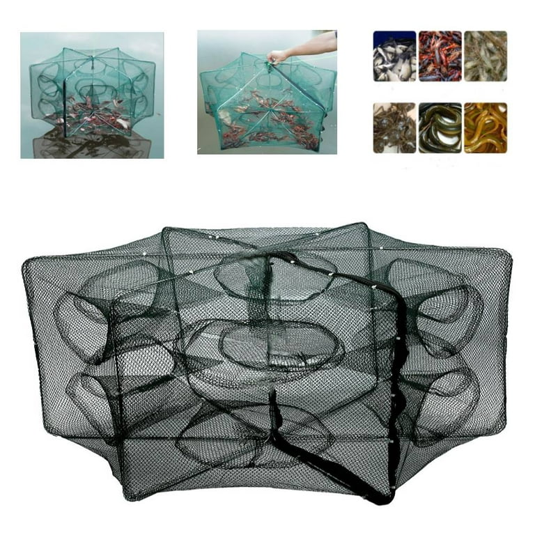 Brrnoo 12 Holes Automatic Fishing Net Shrimp Cage Nylon Foldable