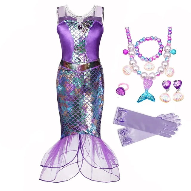 Disney-vestido de la Sirenita Ariel para niña, disfraz de carnaval, ropa de fiesta de cumpleaños, vestido de verano