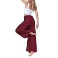 thumbnail image 3 of VISgogo Pantalones de Pierna Ancha para Mujer, Casual Sueltos Color Sólido Fruncido Cintura Vendaje Cintura Elástica Pantalones Femeninos VISgogo moda, 3 of 5