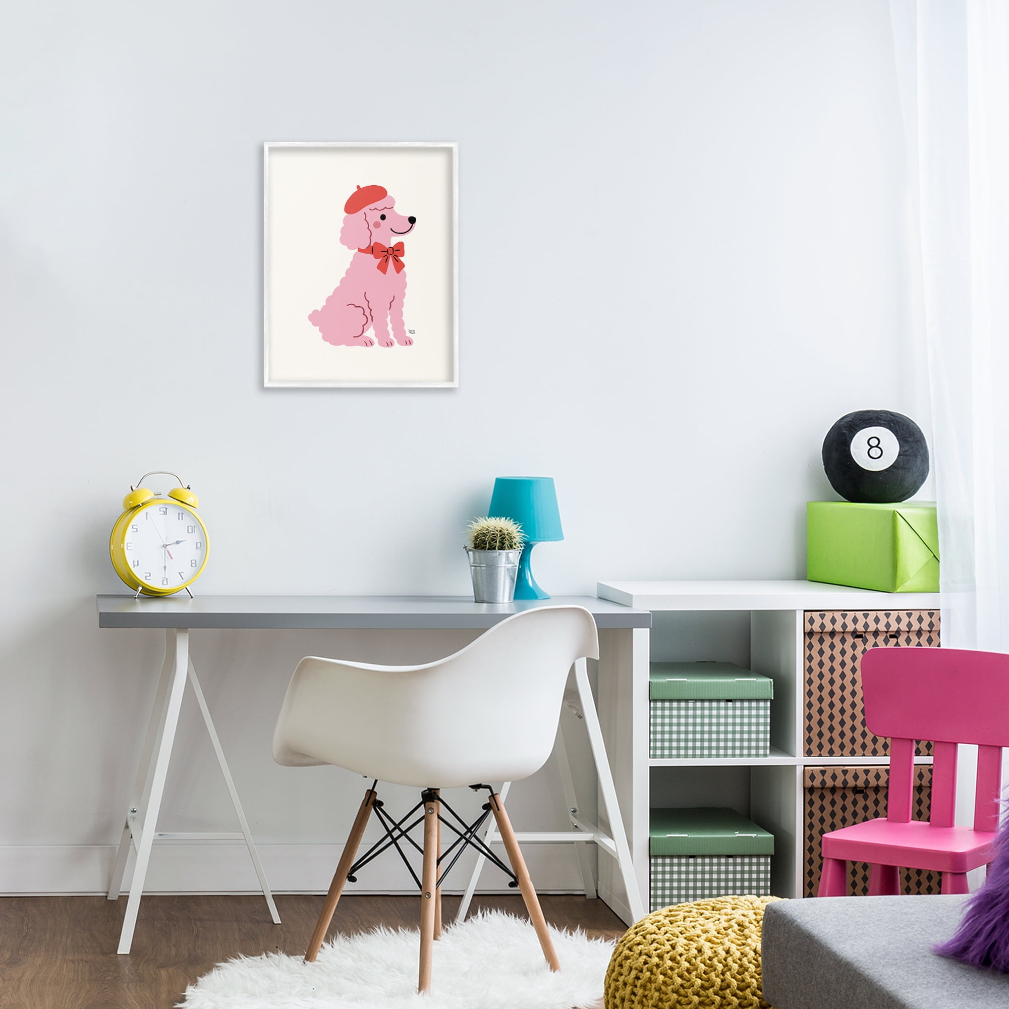French Poodle in Beret White Framed Giclee Art, design by Jessica Beck