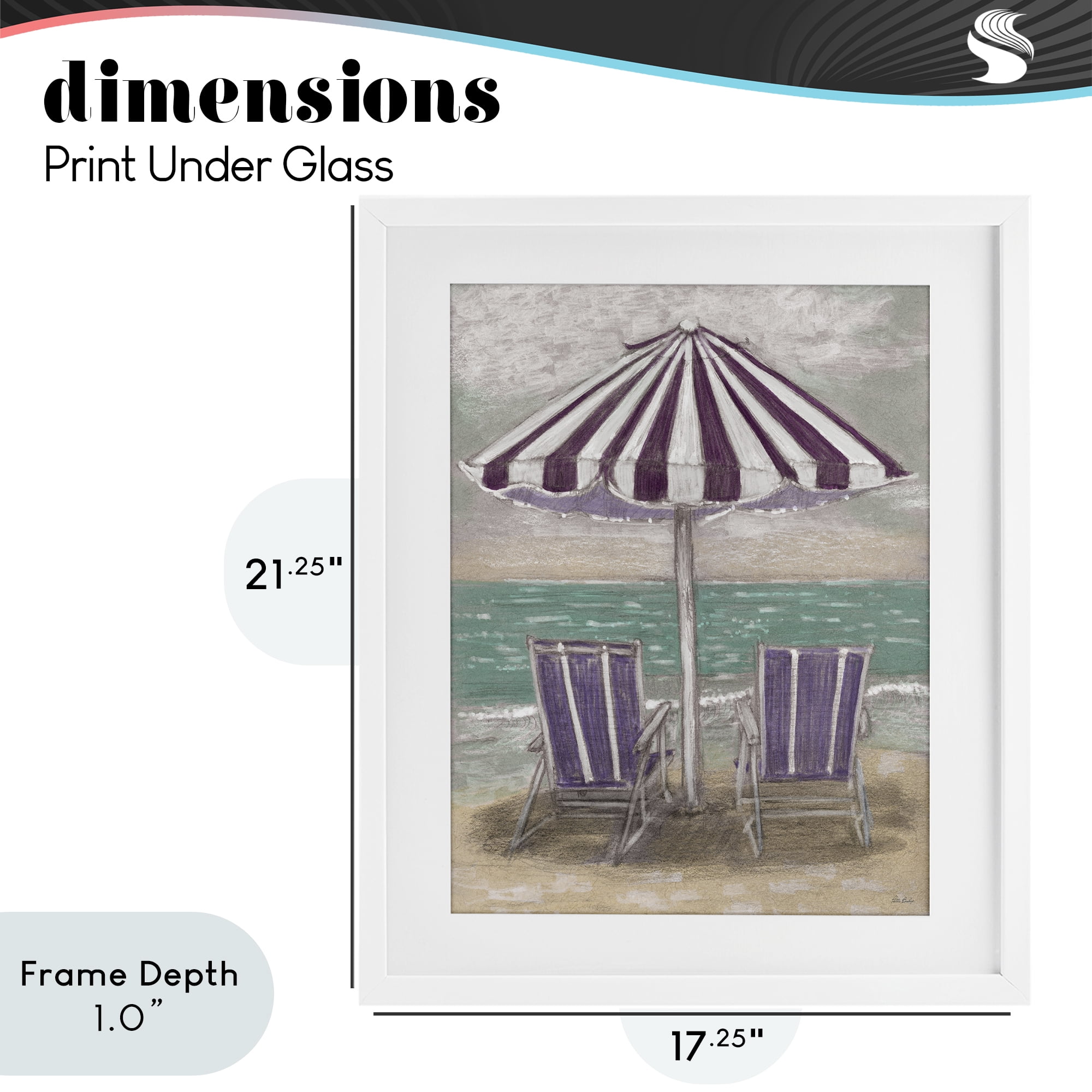 Stupell Industries Umbrella & Chairs on Beach White Framed Print Under Glass, design by Patti Bishop