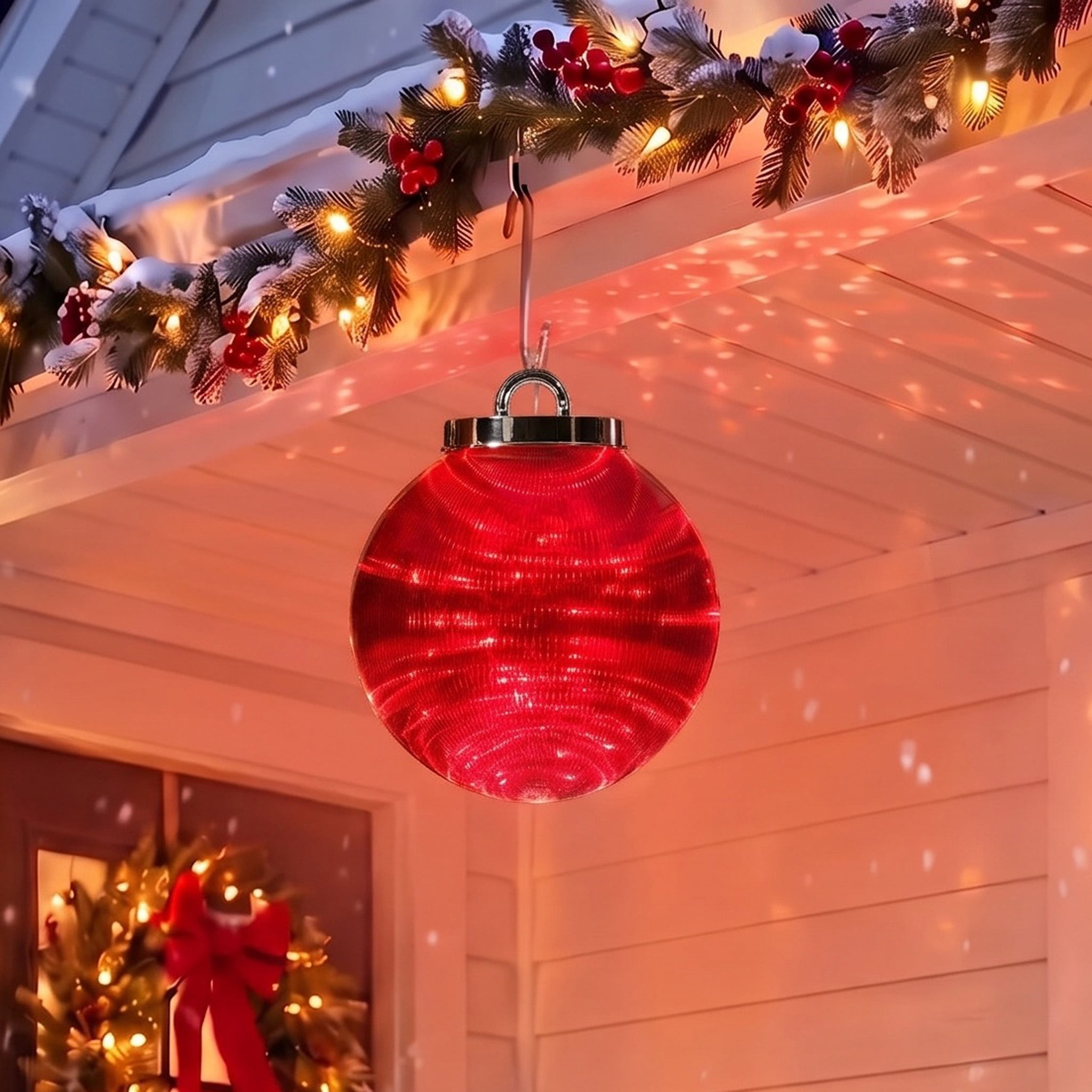 Indoor/Outdoor LED 8-Function Shatterproof Christmas Ornament Decoration with 100 LED Lights, Red, 11.8", by Holiday Time