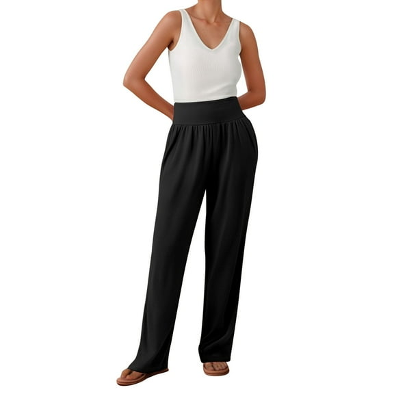 HXWCHs Women's Straight Leg Yoga Pants Cotton Blend Casual Lounge Active Pants Black XXL