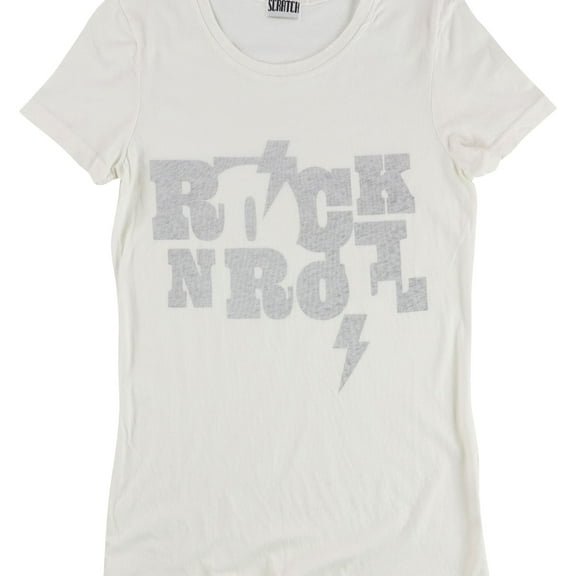 Scratch Womens Rock N Roll Graphic T-Shirt, Off-White, Large
