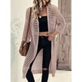 thumbnail image 2 of Women'S Hollow Out 3/4 Sleeve Open Front Knit Cardigan Long Sweater Tops Pale Pinkish Gray XXL, 2 of 7