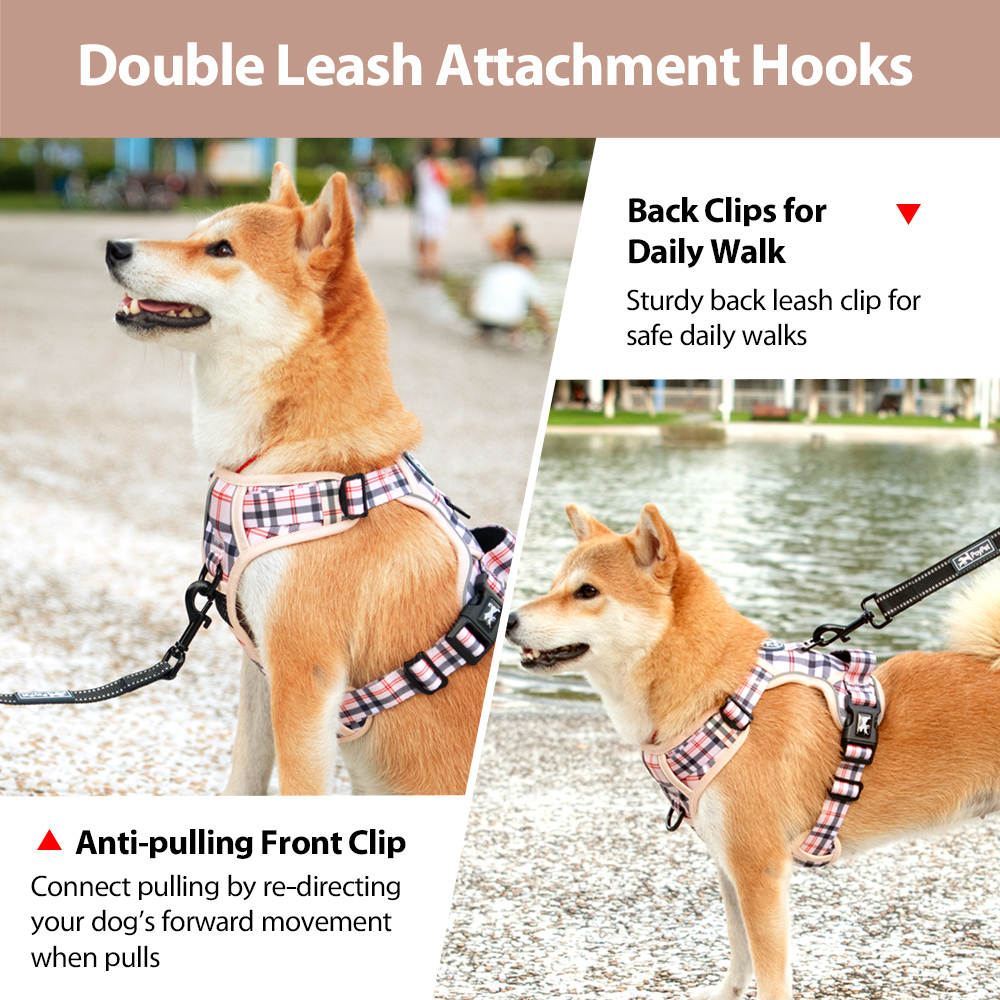 PoyPet No-Pull Dog Harness, Checkered Beige XL photo 8