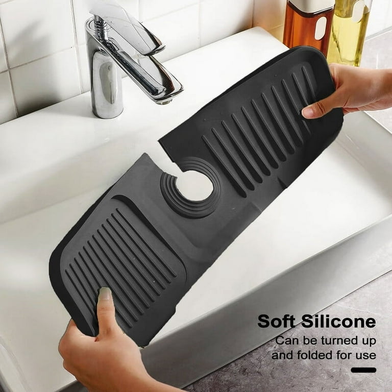 Silicone Faucet Mat Kitchen Sink Splash Guard Bathroom Sink Slip Drain Pad  Black