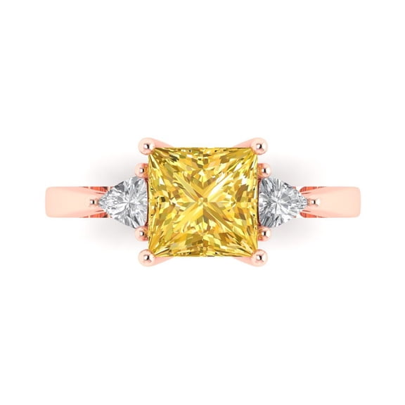 Three-Stone Engagement Ring for Women - 2.32ct Simulated Yellow Diamond in 18K Rose Gold Promise Ring