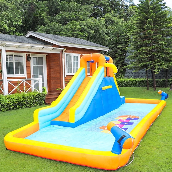Bounce House with Blower Giant Inflatable Slide Bouncy Castle for Kids 3-12 with Pool,Ball Pit,Climbing Wall,Bouncing Area,water Slide Rocket Jumping Castle,Pool Splash Indoor/Outdoor
