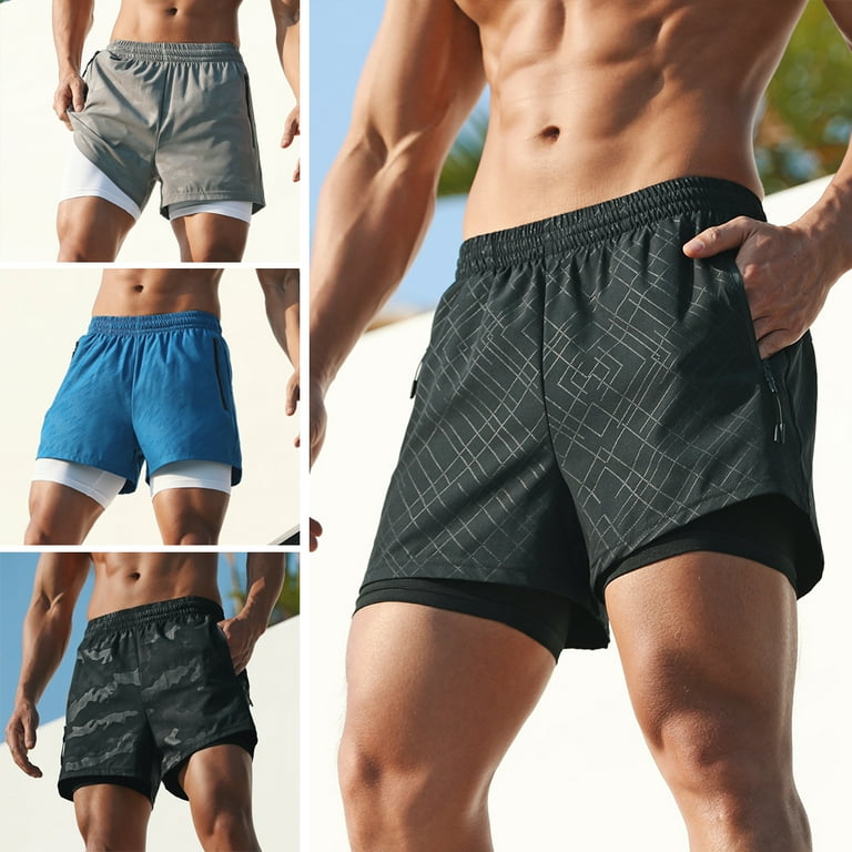 Generic Men's 2 In 1 Running Shorts With Pockets Compression Liner