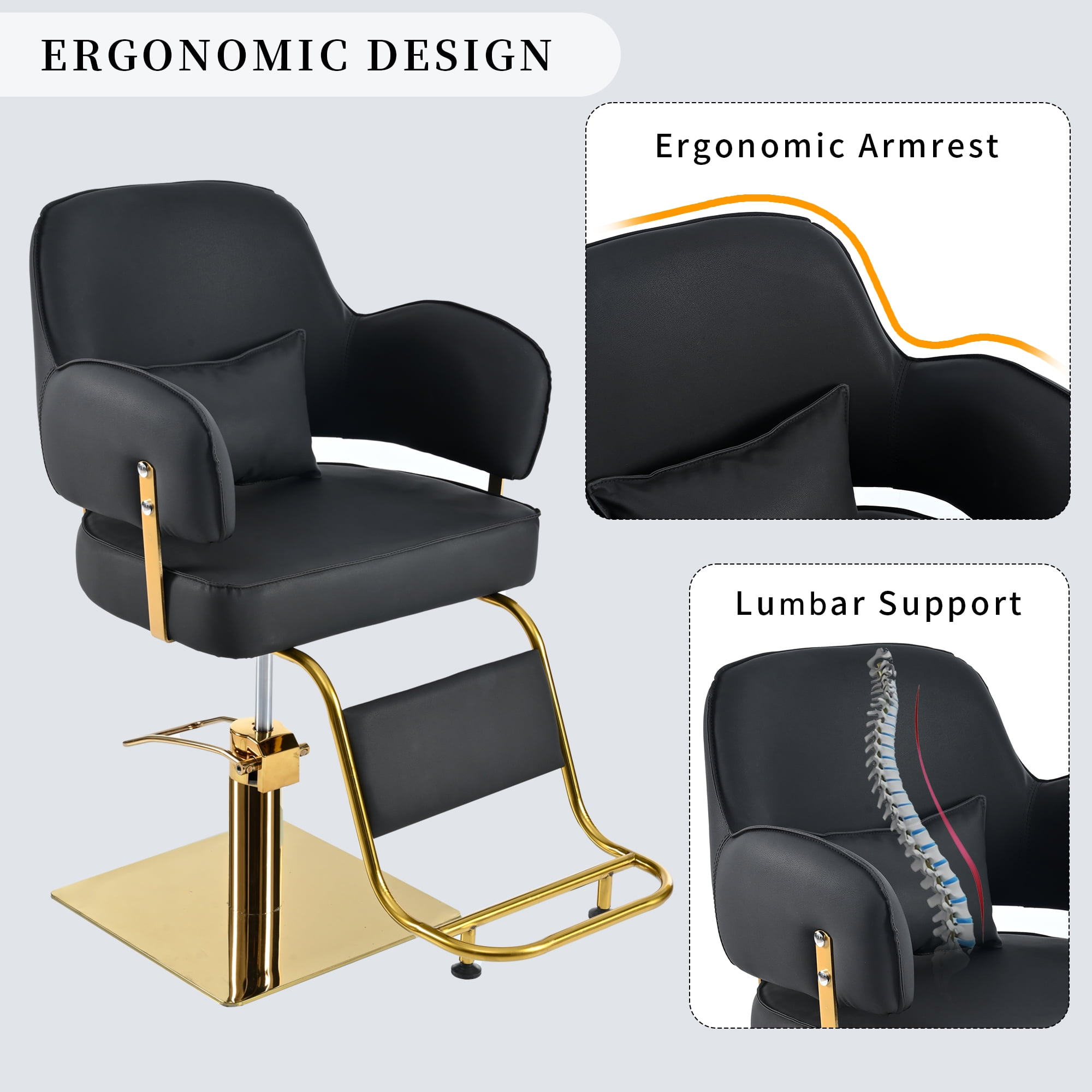 EUROCO 500LBS Barber Chair, Heavy Duty Salon Chair for Hair Stylist, Height Adjustable Hydraulic Hair Reclining Salon Chair, 360° Rotation, Multi-Function Shampoo Chair for Salon Barbershop