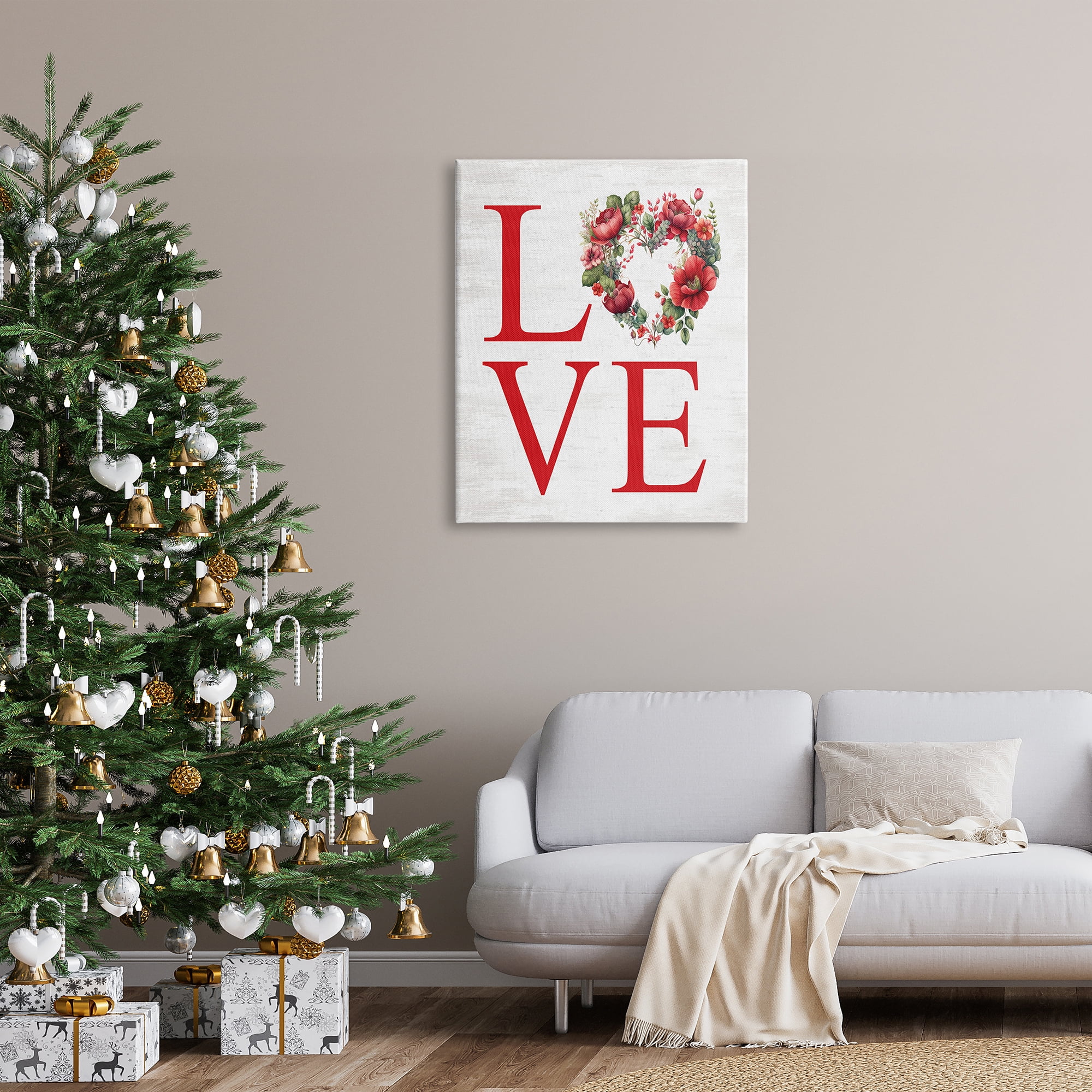 Stupell Industries Love with Heart Wreath Botanical & Floral Painting Gallery Wrapped Canvas Art Print Wall Art, 30 x 40