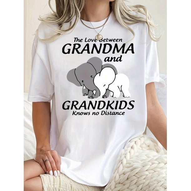 Women's Elephant Love Graphic Tee - Casual Crew Neck Short Sleeve T-Shirt, Stretchy & Breathable Polyester Blend, Perfect for Summer
