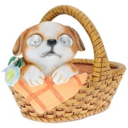 Eease Solar Puppy Figurine with Basket for Outdoor Garden