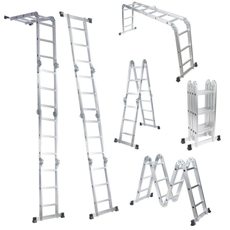 BETISEF 12.5ft 7 in 1 Multi-Purpose Ladder, Folding Aluminium Extension Ladder w/Anti-Slip Feet, EN 131 Standard 330LB Capacity