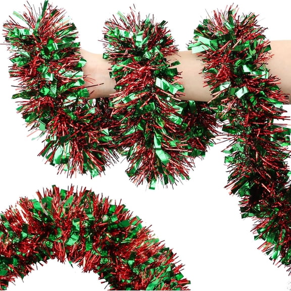 LQQBOX Christmas Tinsel Garland, Metallic Shiny Party Tinsel Garland, Hanging Decorations for Christmas Tree, Wedding, Birthday Party Supplies (50 Ft, Red and Green)