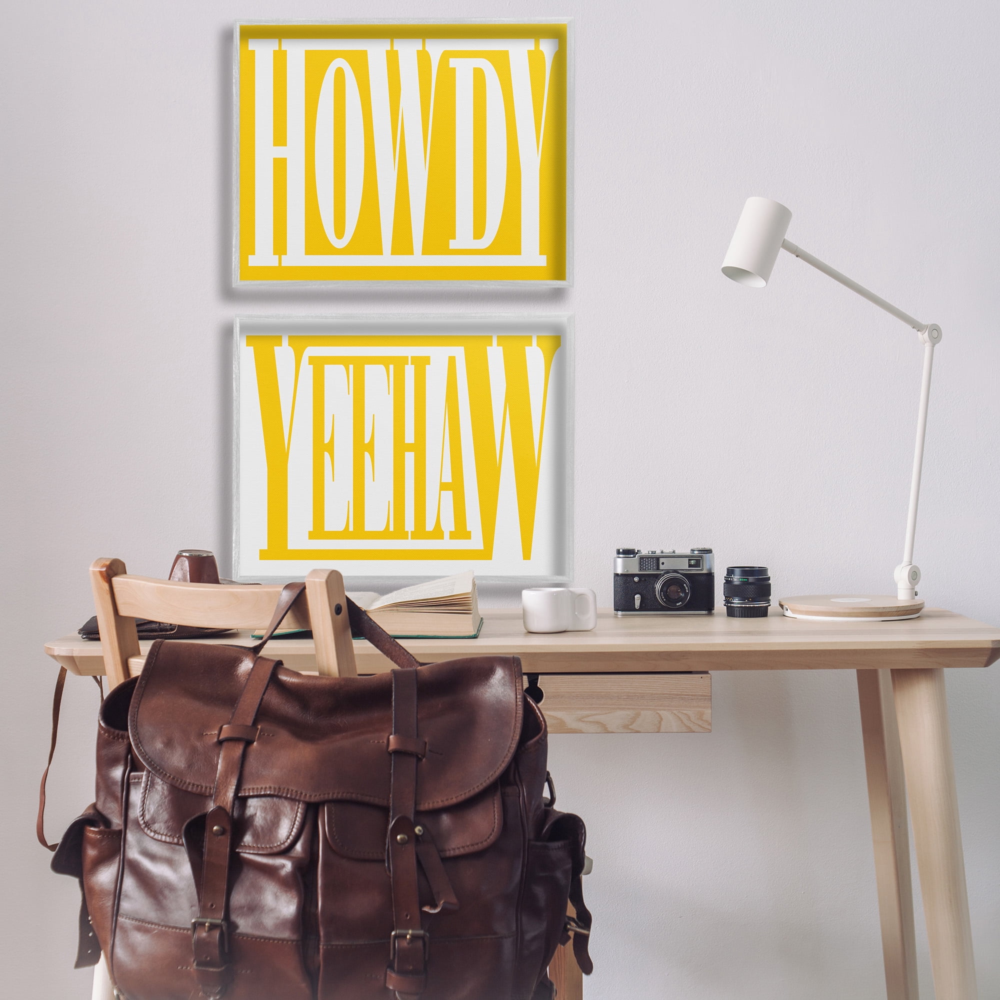 Stupell Industries Yellow Howdy & Yeehaw Typography Painting Gray Framed Art Print Wall Art, 30 x 24, Set of 2