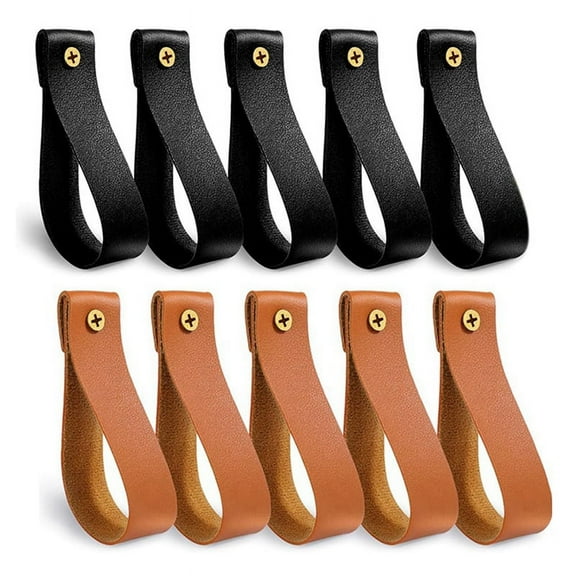 10Pcs Leather Curtain Rod Holder,Leather Bracket,PU Loop Strap for Wood Rod,Strap Wall Hooks