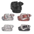 thumbnail image 3 of Zhuge Cinturón con diamantes de imitación para hombre y mujer, cinturón occidental con brillantes, cinturón con tachuelas estilo punk, vaquero y vaquera (blanco y rosa), 3 of 5