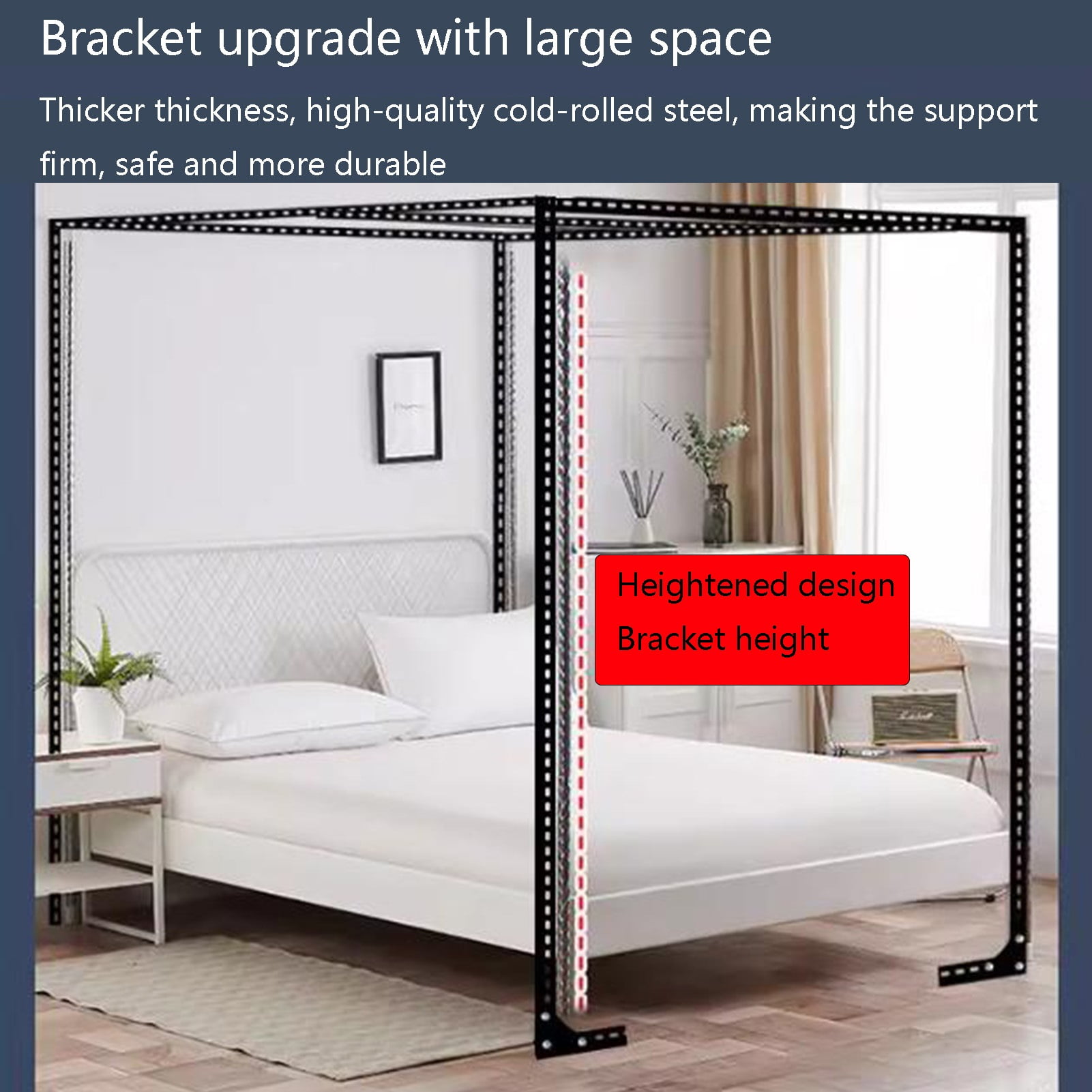 Canopy Bed Frame Bracket, Four Corner Mosquito Net Bracket, 4 Corner Bed Canopy Pole for Twin/Full/Queen/King Size Beds