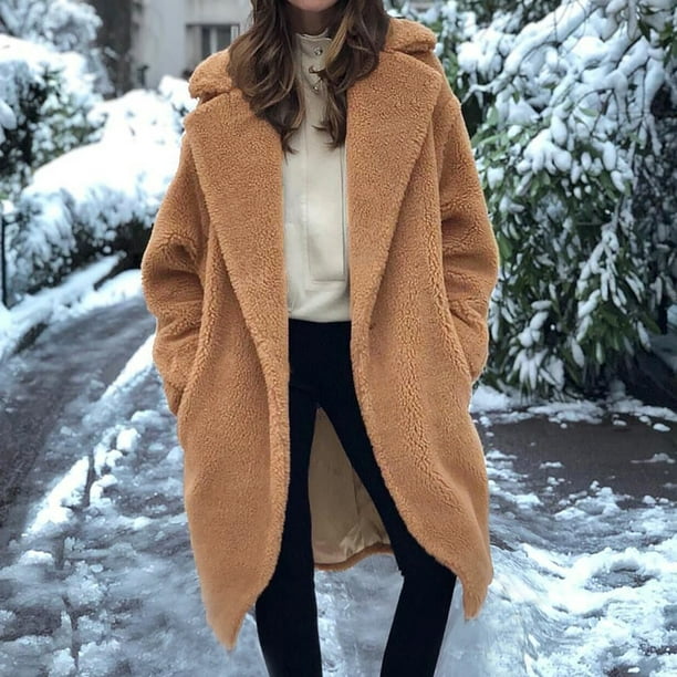 Drppepioner Women Winter Warm Coats Faux Coat Warm Furry Faux Jacket Long  Sleeve Outerwear Overcoat 