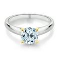 thumbnail image 2 of Gem Stone King 1.70 Ct 7mm Round Sky Blue Topaz 10K White and Yellow Gold Ring Ring (Size 9), 2 of 4