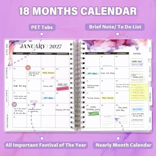 Planner 2026-2027, Large 18 Months Academic Daily Weekly Monthly Planner Yearly Agenda Jan. 2026–June. 2027, 7.9" x 9.8", Page Tabs, Separator Page, Pocket Folder, Bookmark, Stickers, Sticky Note Set