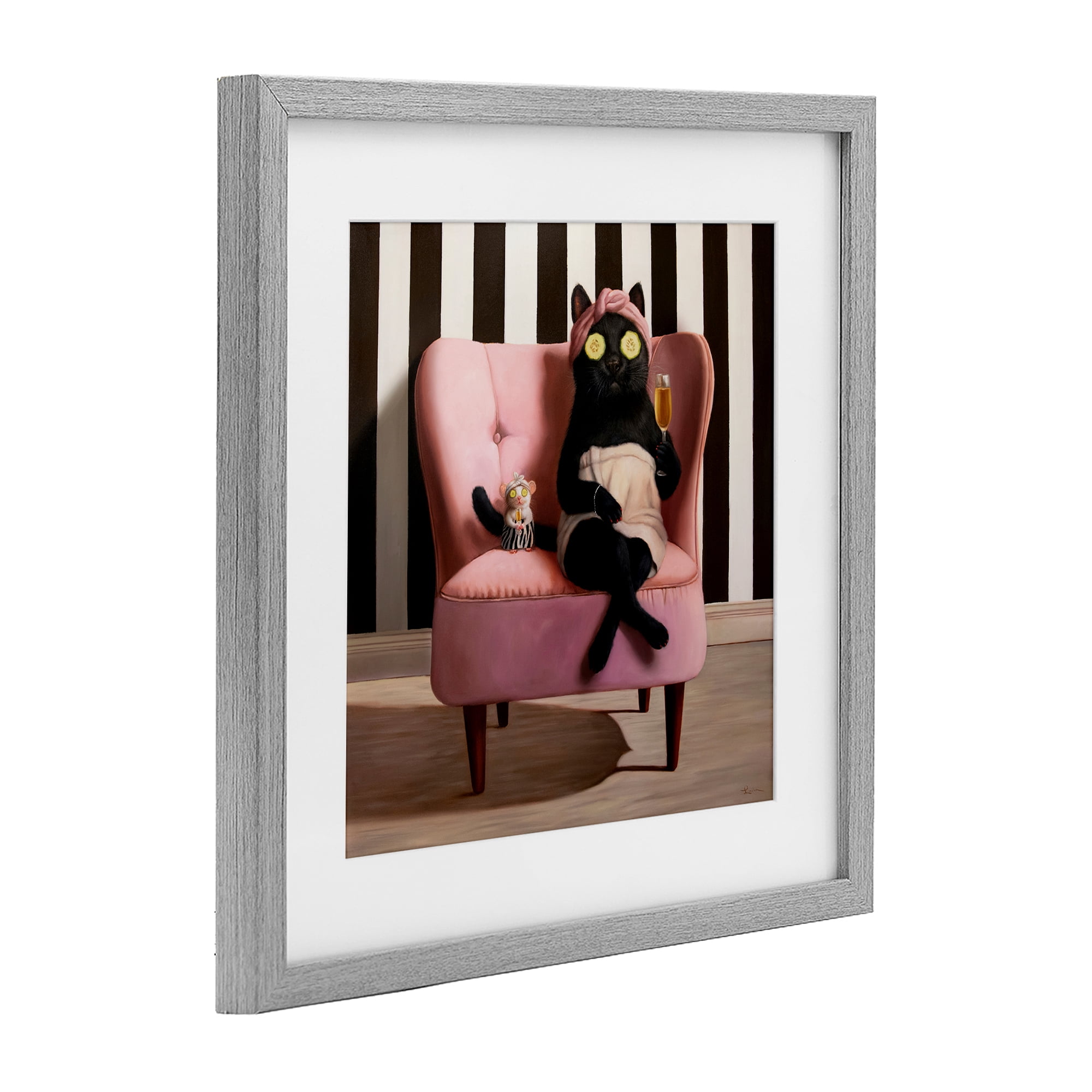Stupell Industries Pamper Party Cat Gray Framed Print Under Glass, design by Lucia Heffernan