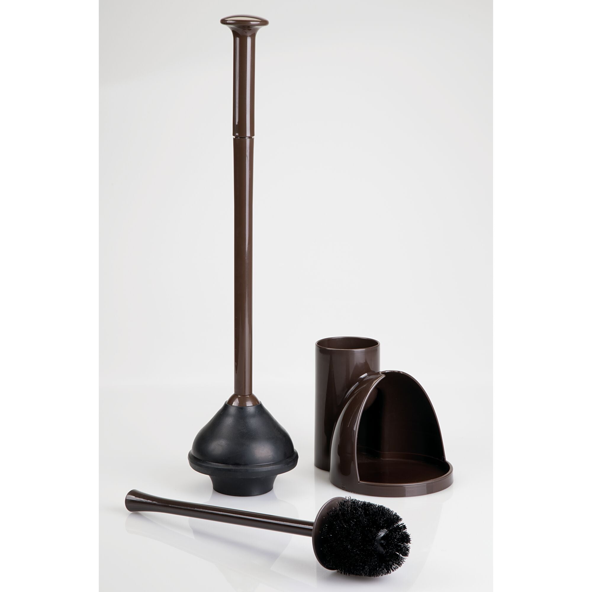 mDesign Hidden Plunger and Brush Set for Toilet Bowl - Dark Brown