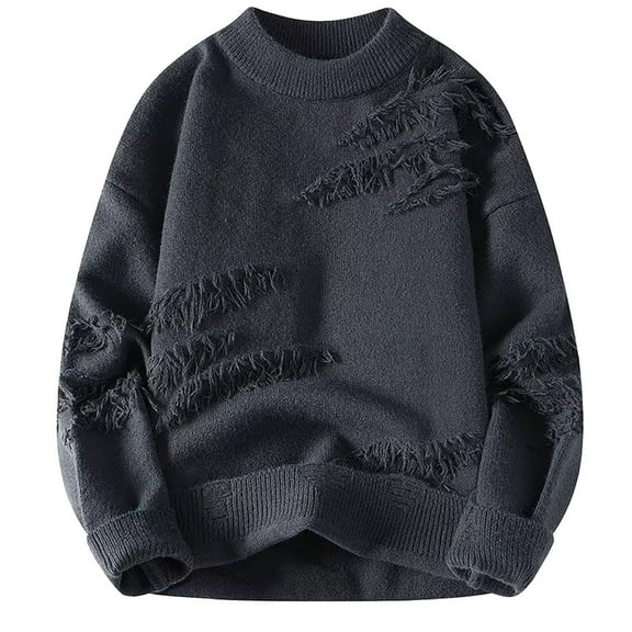 successthop Sweaters for Men Long Sleeve Clothes Chunky Crewneck Fall Winter Pullover Distressed Solid Knit Tops