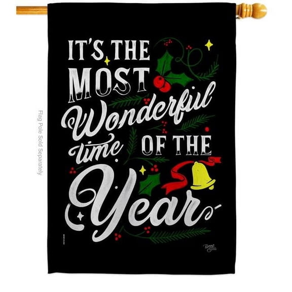 Breeze Decor H120020-BO 28 x 40 in. Most Wonderful Time House Flag Wintertime Christmas Double-Sided Decorative Vertical Flags Decoration Banner Garden Yard Gift