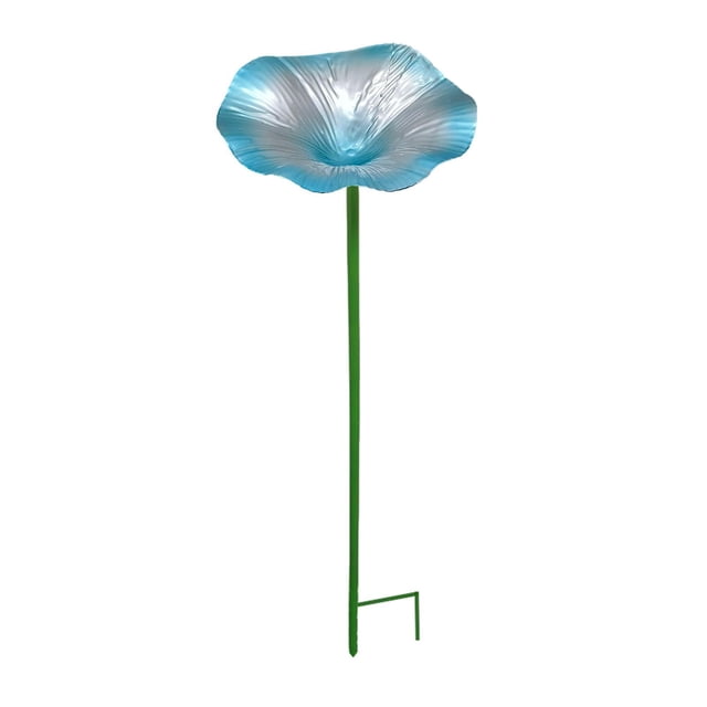 Baño para pájaros, comedero para pájaros de pie con forma de flor, decoración metálica decorativa, comedero para pájaros para jardín, patio, césped, azul