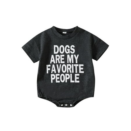 

Grianlook Baby Bodysuit Letter Printed Jumpsuit Short Sleeve Overall Infant Cute Romper Casual One Piece Black 90cm