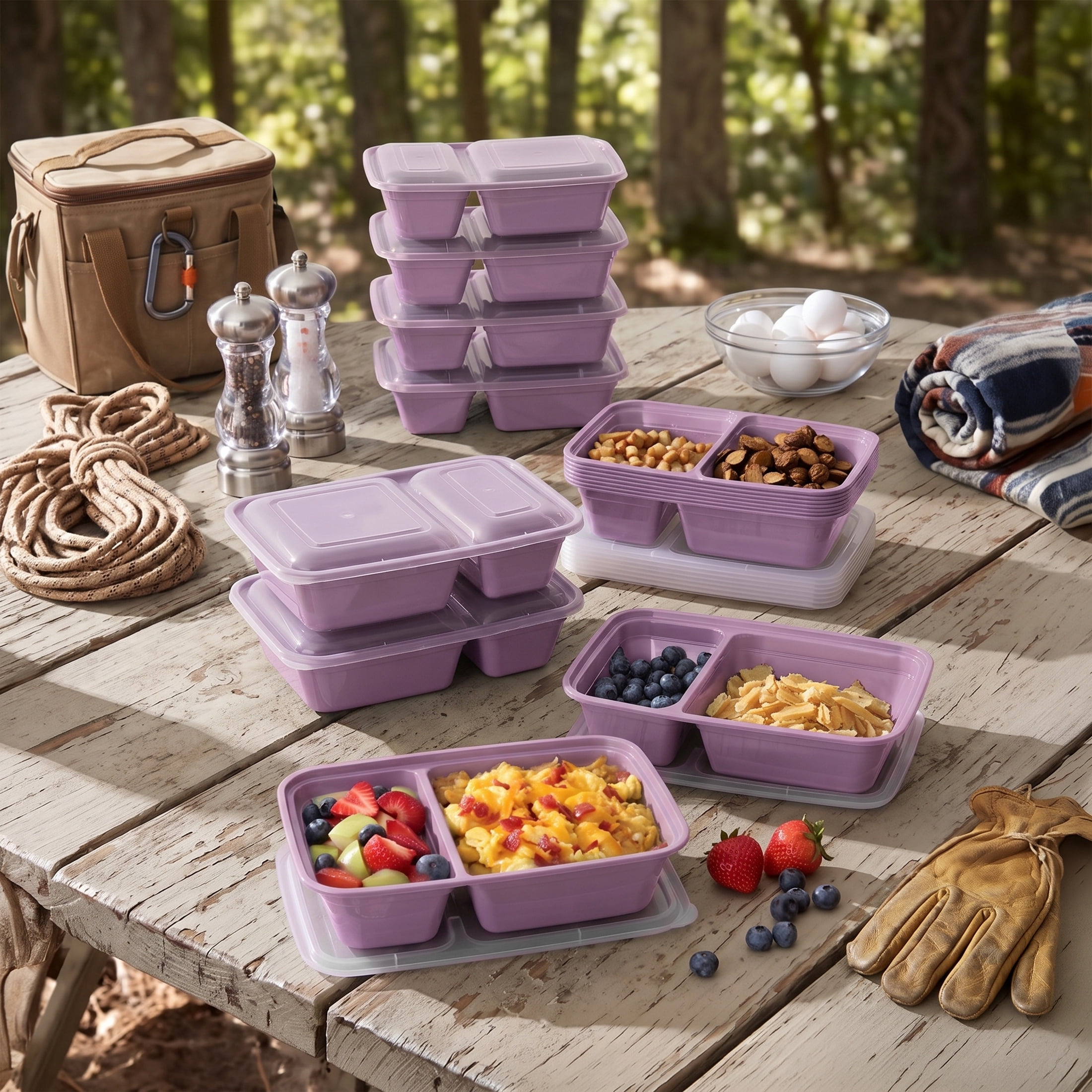Mainstays 15-Pack 2-Compartment BPA-Free Meal Prep Food Storage Containers, Lilac Bloom