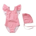 thumbnail image 3 of MEZZALL Girls Swimsuits Toddler Bathing Suit Cute Swimwear Striped Ruffle Cozy Beachwear, Pink, S, 3 of 4