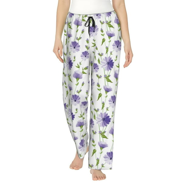 Fotbe Purple Chicory Pantalones de Pijama para Mujer, Pantalones de Dormir, Pantalones Pj con Cordón y Bolsillos-XX-Large