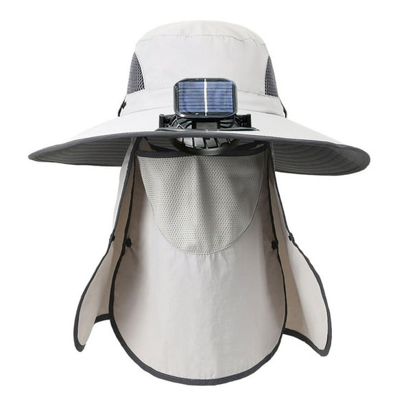Solar Powered Sun Hat with Cooling Fan - Wide Brim Outdoor Hat with Detachable Face Cover & 3-Speed USB Rechargeable Fan for Fishing, Hiking & Yard Work