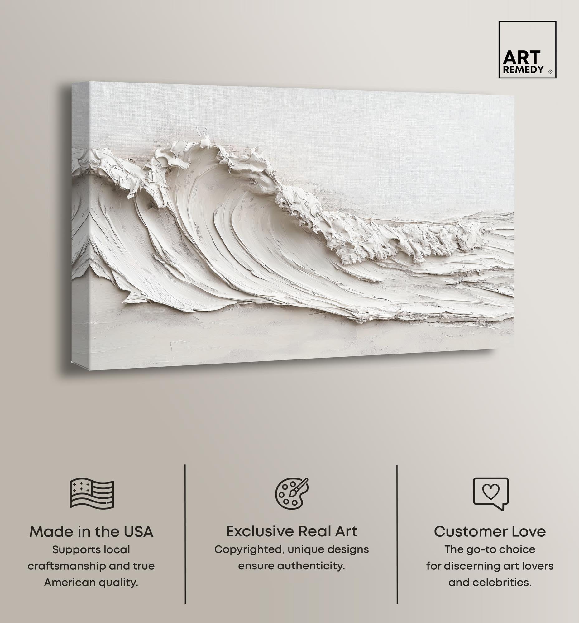 Wave on White Canvas Neutral Boho by Art Remedy, Gallery Wrapped, 54 x 36