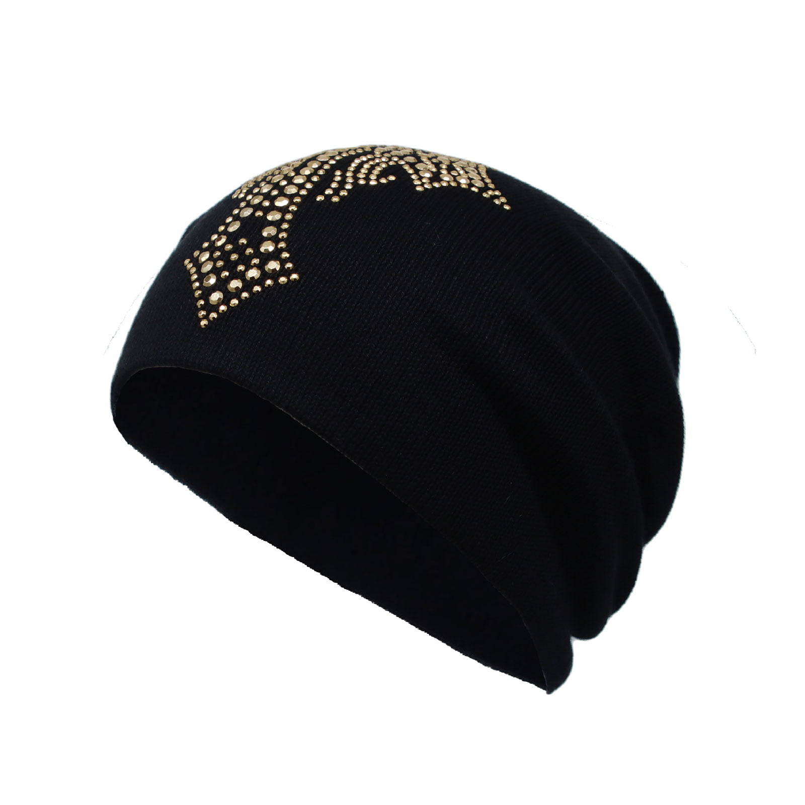 WITHMOONS Cross Rhinestone Knitted Beanie Hat Cotton Skull Cap YT51354  (Gold)