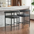 thumbnail image 2 of Modern Upholstered Bar Stools Set of 2, Boucle Fabric Counter Height Chairs with Metal Frame & Armrests - Kitchen Island Dining Chairs for Home & Cafe Use, Dark Grey, 2 of 9