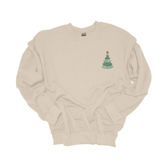 Womens Christmas Sweatshirt Christmas Tree Crest Festive Holiday Crewneck Sweatshirt-Sand-medium