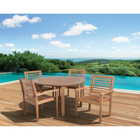 Stackable Wood Patio Chairs Milano FSC Eucalyptus Wood 5-Piece Round Patio Dining Set with Stackable Chairs, Seats 4 ()