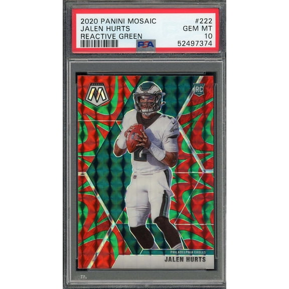 Jalen Hurts 2020 Panini Mosaic Reactive Green Rookie Card #222 Graded PSA 10