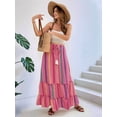 thumbnail image 4 of Women'S Color Block Skirt Elastic Waist Bohemian Patchwork Midi Skirt Casual Summer Maxi Rose Red XL, 4 of 9