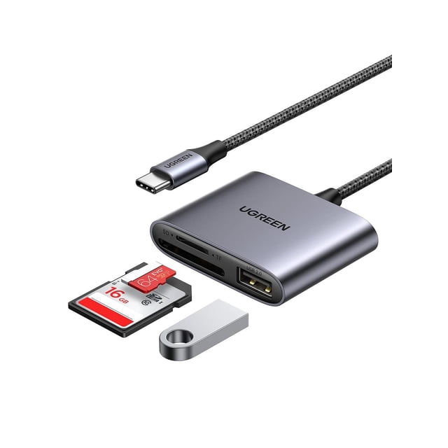 Lector de Tarjetas USB C 3.0 UGREEN Gris con Hub USB 2.0 para MacBook y Samsung Galaxy