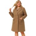 thumbnail image 4 of Women's Plus Size Notched Lapel Double Breasted Winter Long Coat Camel 1X, 4 of 6