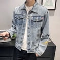 thumbnail image 4 of Abrigo vaquero con botones para hombre con bordado Chaquetas vaqueras para hombre con agujeros rasgados Nuevo en entrega rápida Y2k Precio económico Elegante de tela, 4 of 5